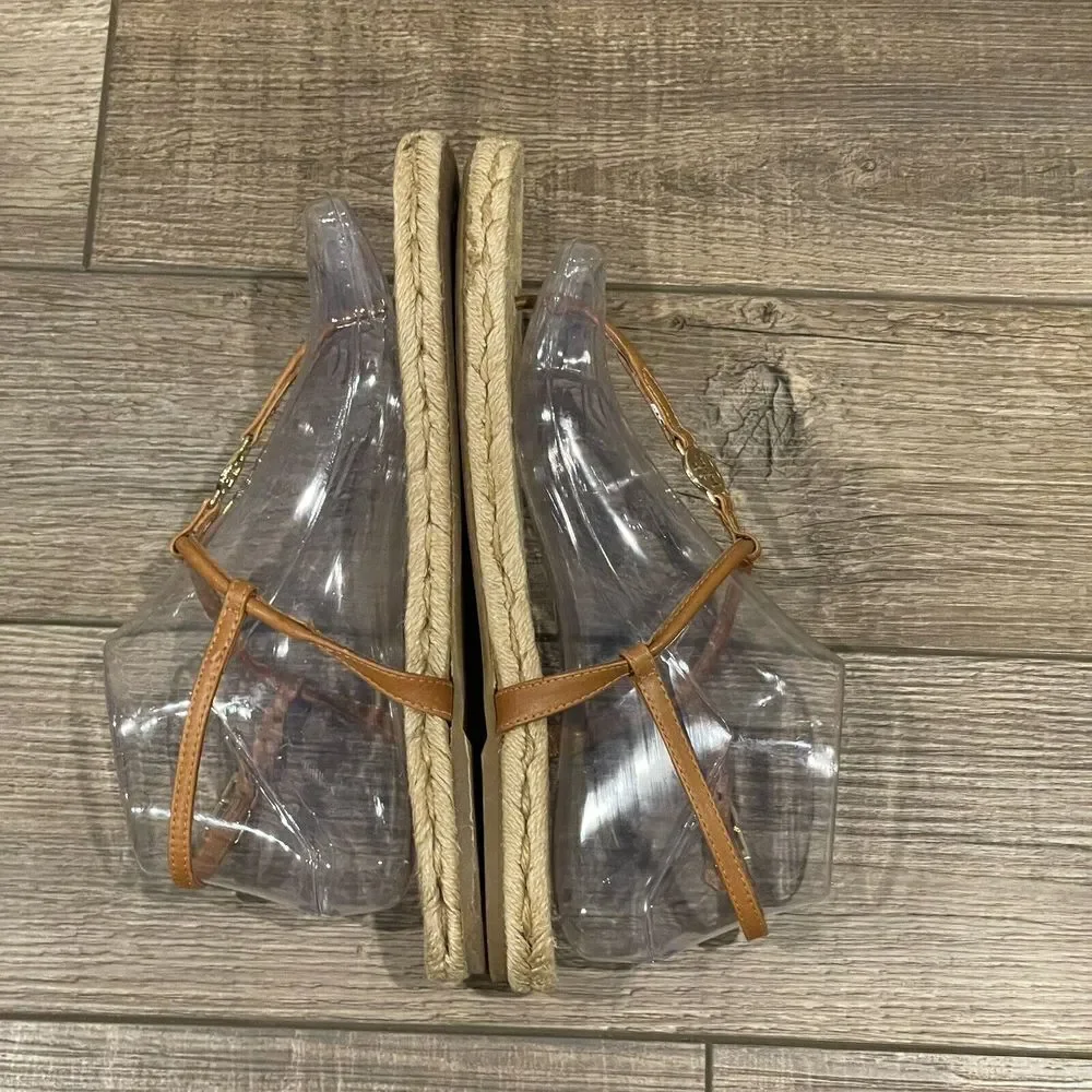 Tory Burch Brown Leather Emmy Flat Espadrilles Thong Sandals Size 8B Womens